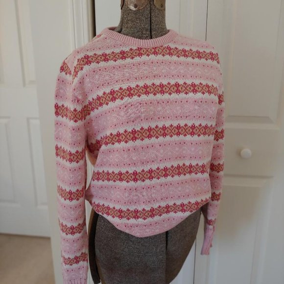 Vintage Women's J. Crew Pink Patterned Sweater - Picture 2 of 5